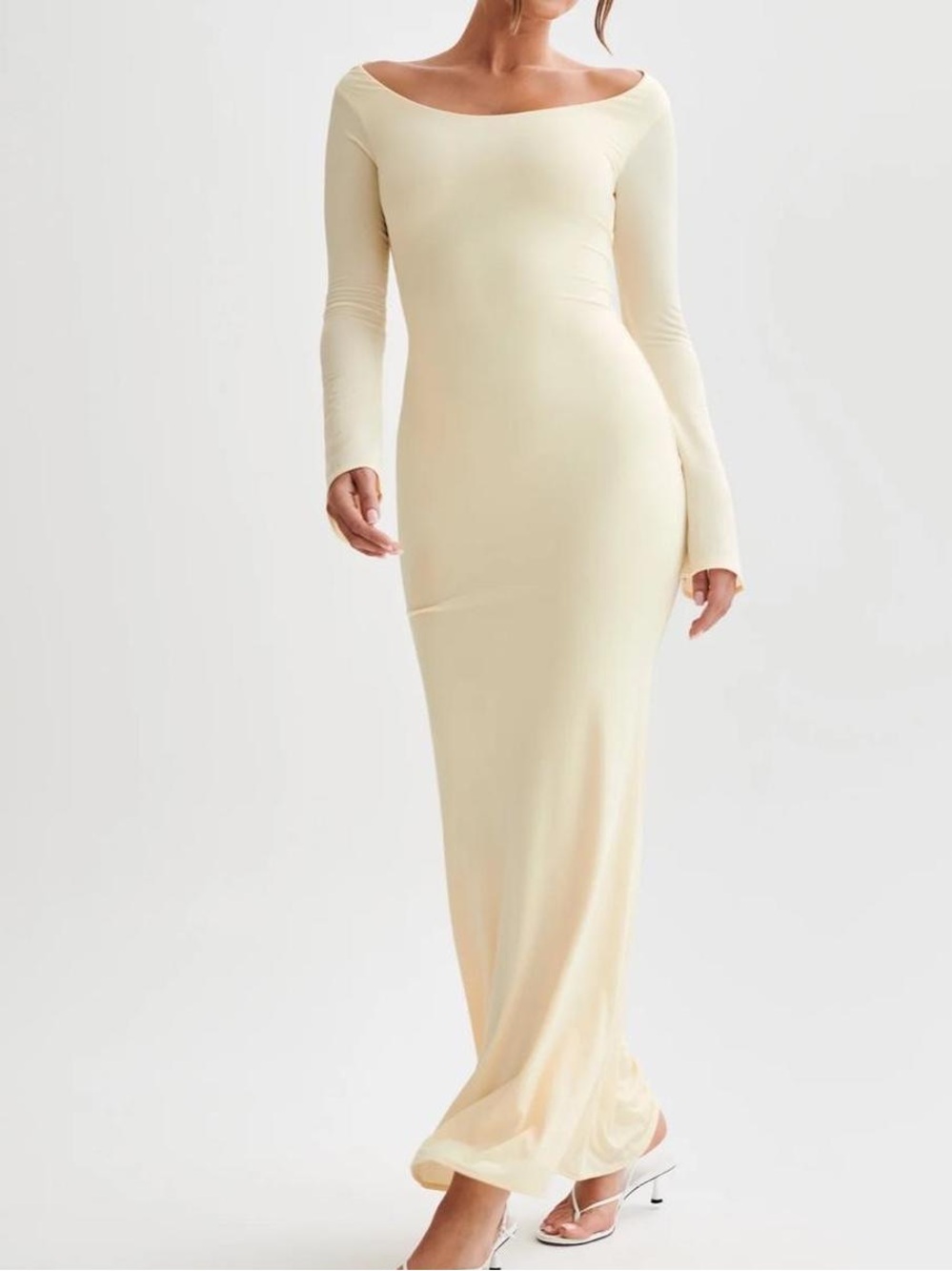 Meshki Millicent butter yellow long sleeve dress